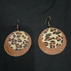 Faux Leather earrings. Brown and leopard print